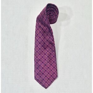 Fratelli Moda Tie Men's OS Pink Geometric AOP 100% Silk‎ Made In Italy Business